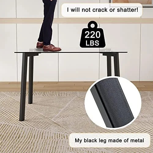 Clear Tempered Glass Dining Table with Metal Legs W16274