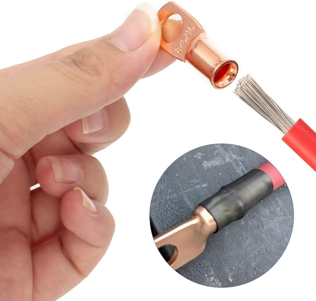 12PCS 1/0x3/8 Copper Ring Terminal Connectors 1/0 AWG Heavy Duty Battery Cable Ends Bare Copper Lugs with 12 PCS 3:1 Heat Shrink Tubing B19461