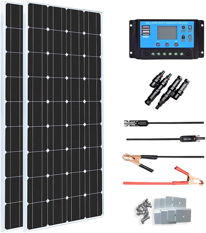 200W 12V Monocrystalline Solar Panel Starter Kit with 20A Charge Controller W467665