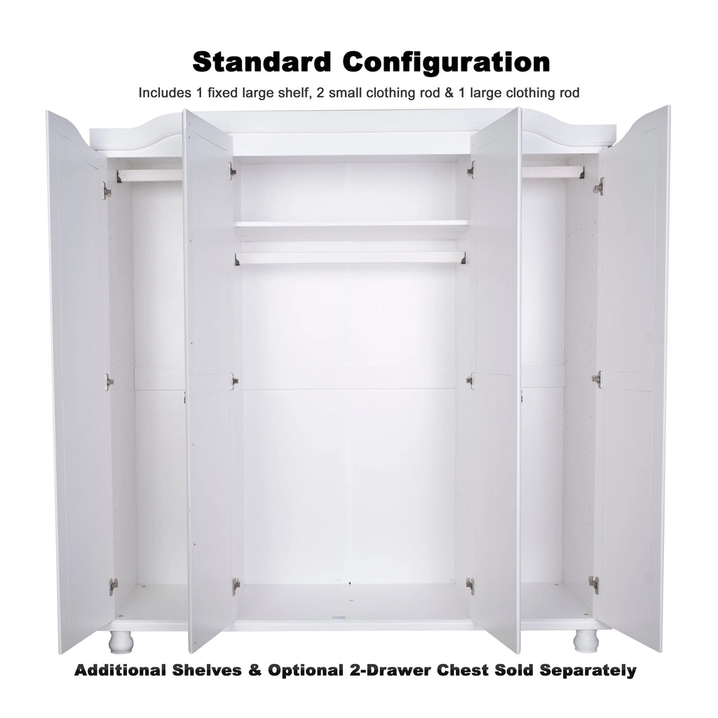 100% Solid Wood 4-Door Wardrobe Armoire O194
