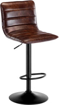 Brown Leather Swivel Adjustable Bar Stool with Back E75818
