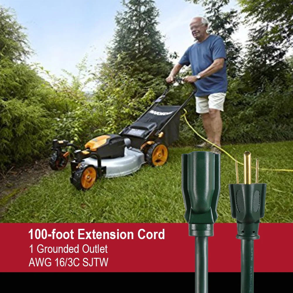 100FT 16AWG 3 Prong Green Single Outlet Outdoor Extension Cord V339
