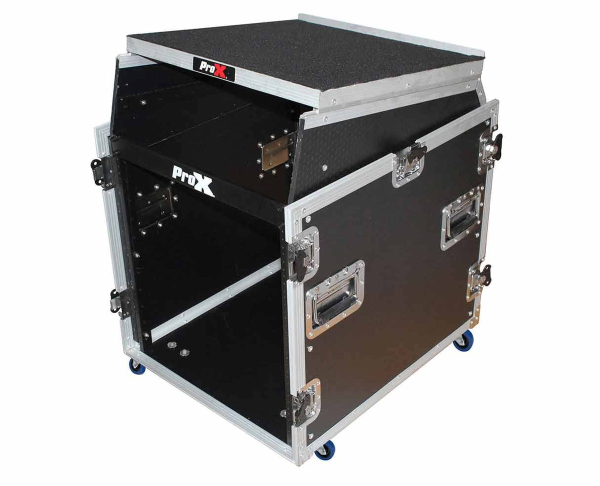12U Rack 13U Top Mixer DJ Combo Flight Case with Laptop Shelf & Casters X233370