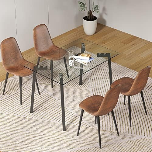 Clear Tempered Glass Dining Table with Metal Legs W16274