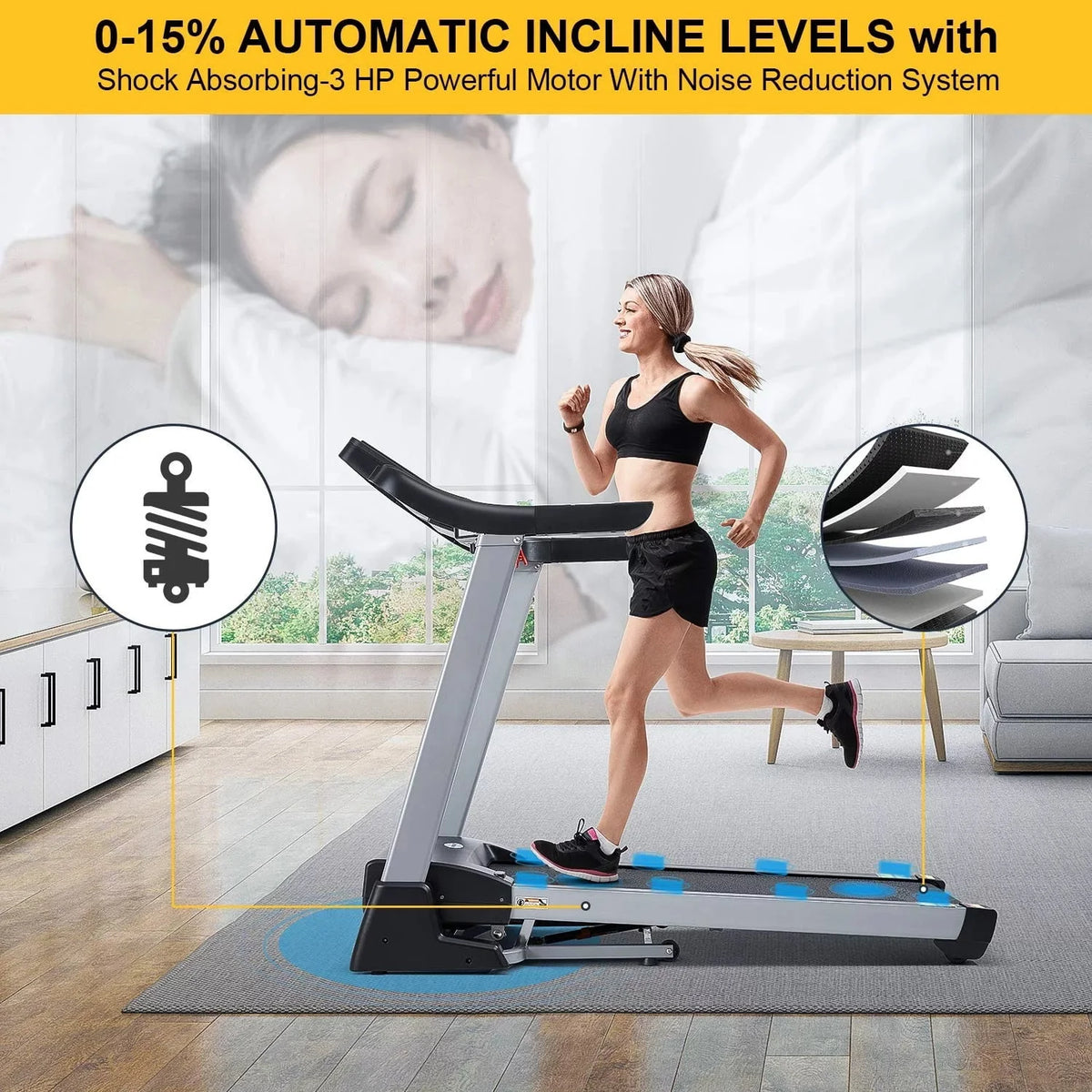 3HP Folding Treadmill with 15% Auto Incline, 300 LBS Capacity Z978
