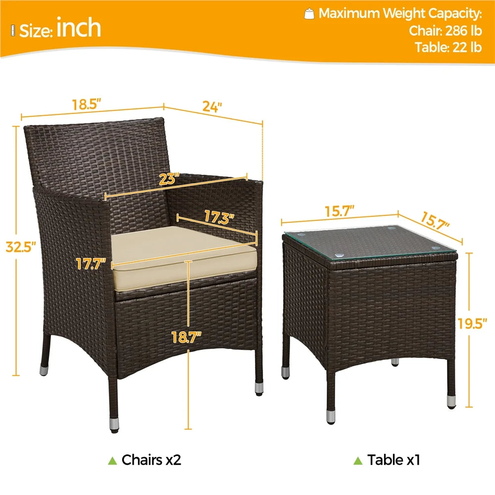 3-Piece Bistro Set with Rattan Chairs and Table J3273
