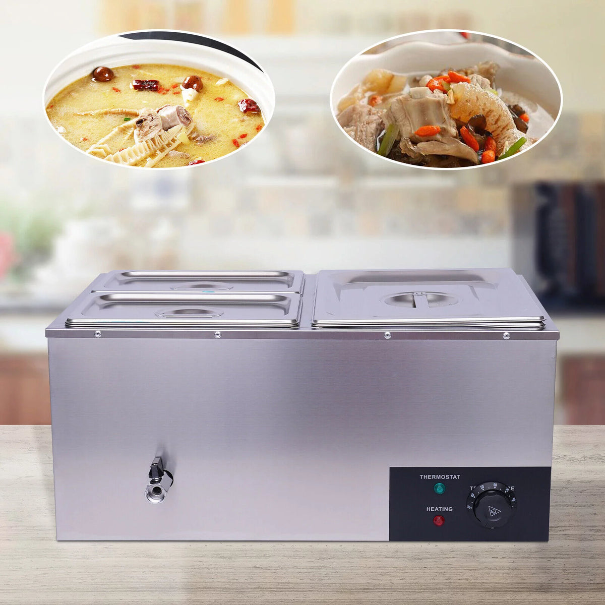 3-Pan Stainless Steel Electric Food Warmer with Lids 600W T307