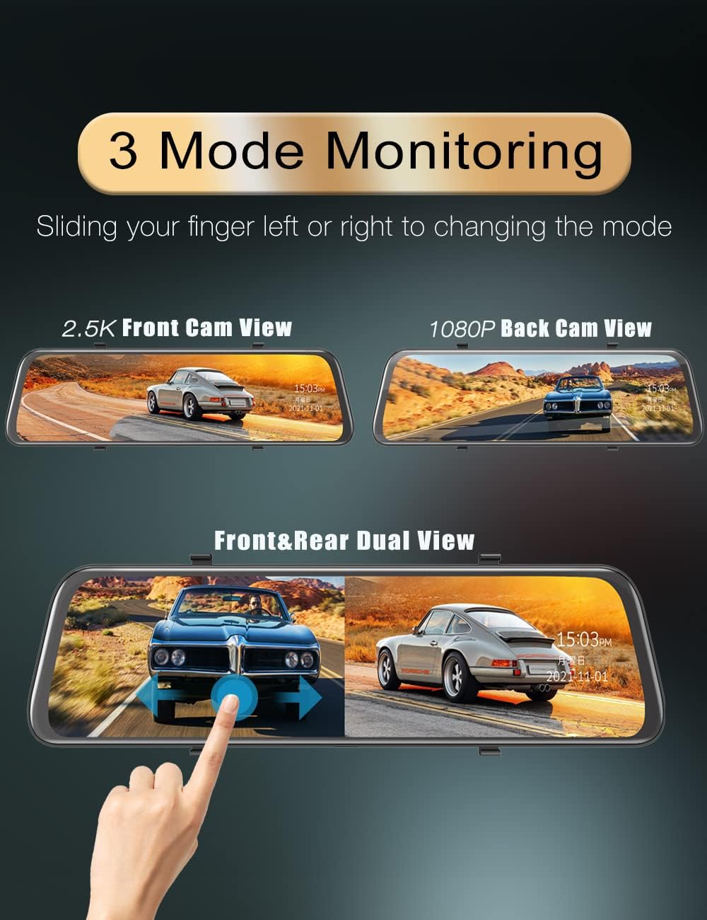 2.5K Mirror Dash Cam with Touch Screen P6574