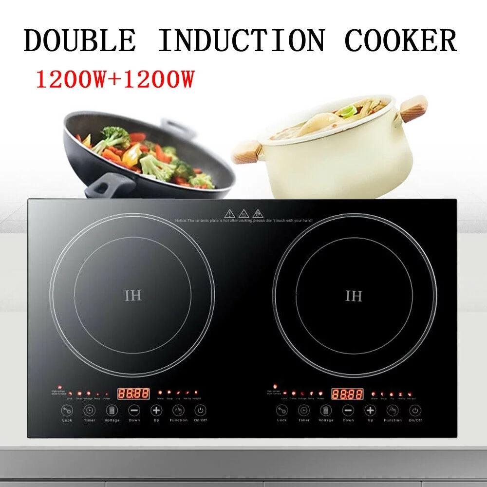 1200W Dual Burners Electric Cooktop Black H3724