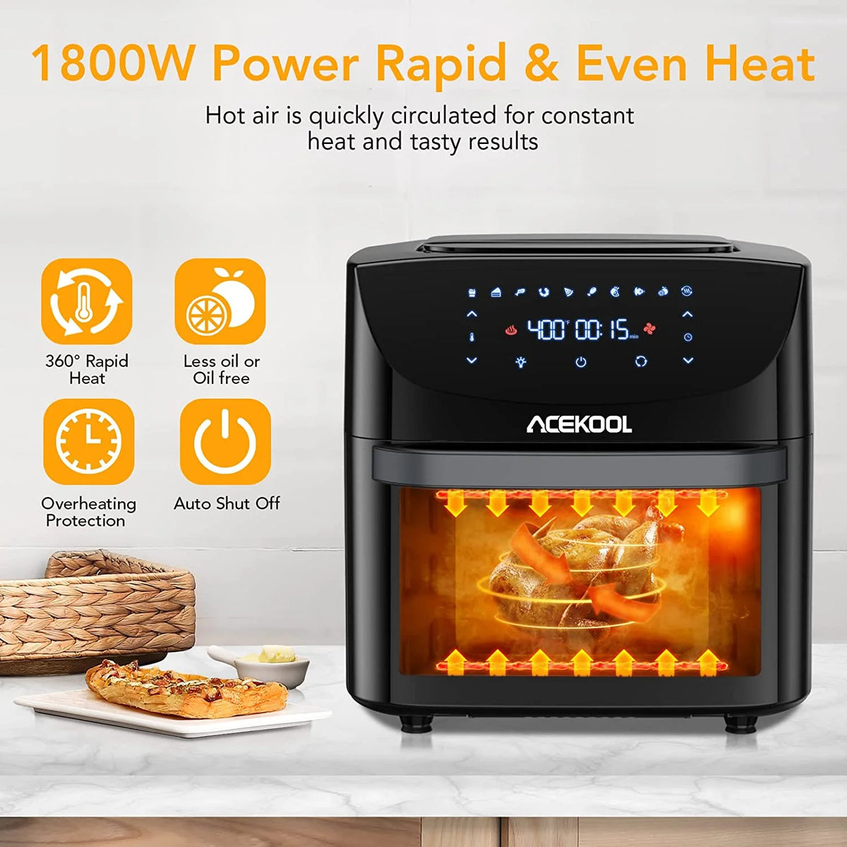 20QT 10-in-1 Air Fryer Toaster Oven Combo with Rotisserie and Racks T57539