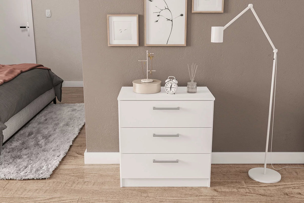 White 3 Drawer Wood Dresser G360
