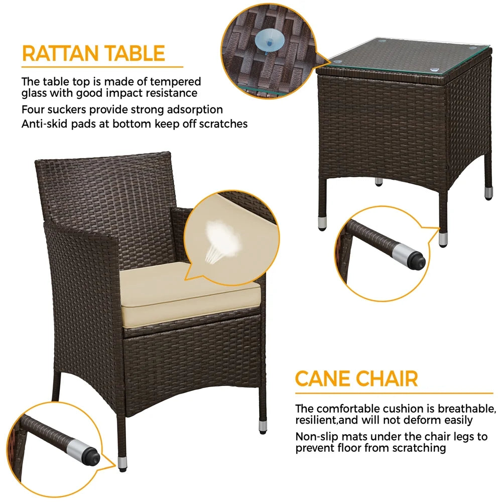 3-Piece Bistro Set with Rattan Chairs and Table J3273