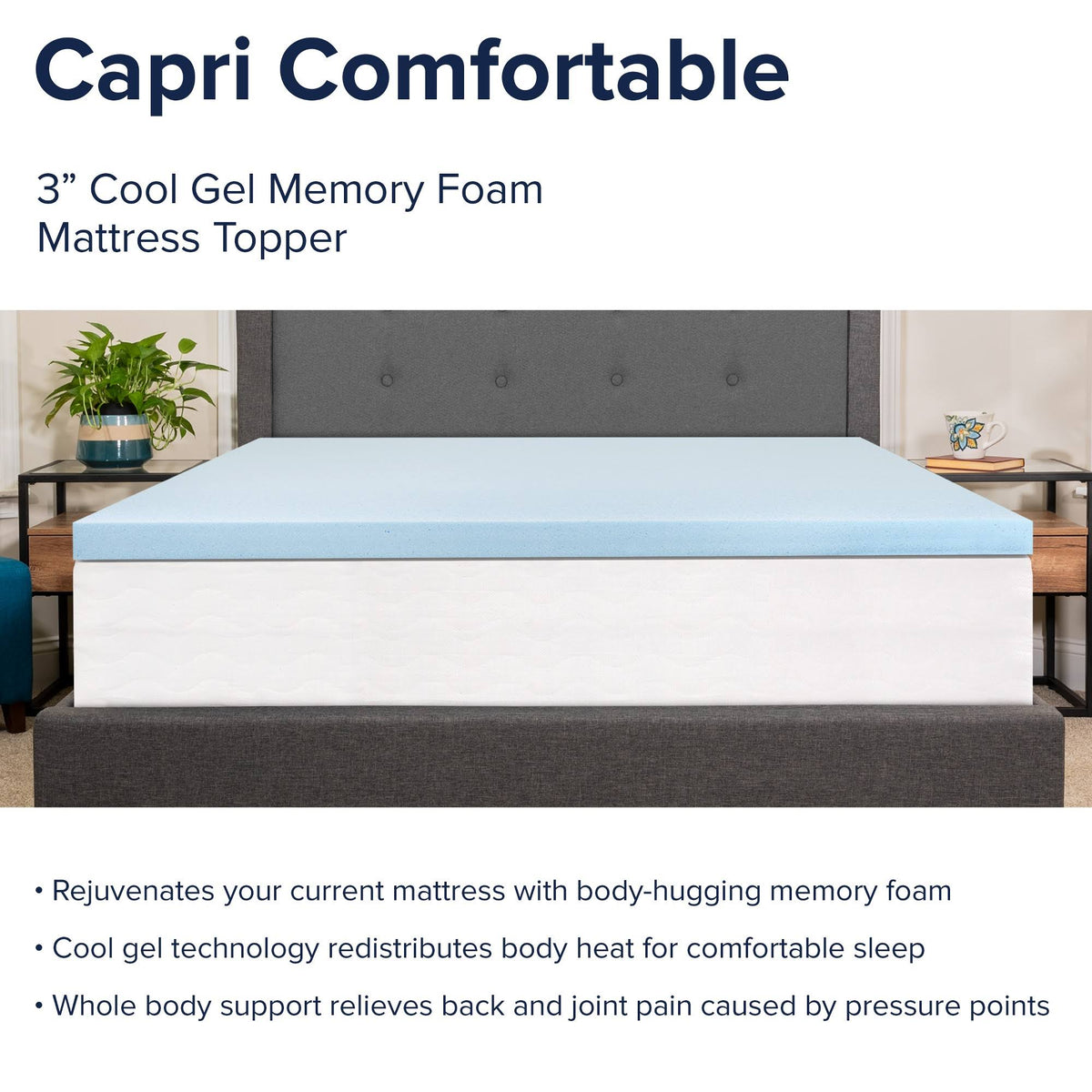 3 inch Cool Gel Memory Foam Mattress Topper Twin N6633