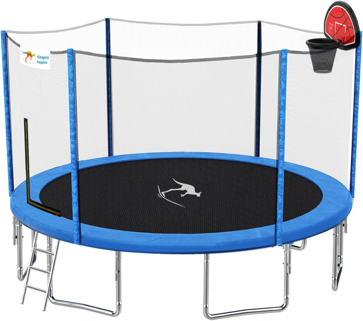 12/14/15 FT Trampoline with Safety Enclosure Net, Basketball Hoop and Ladder A728