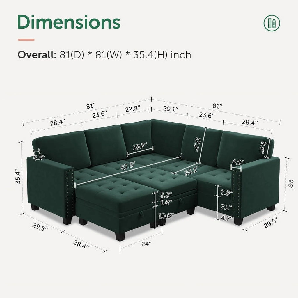 Oversized Convertible Sleeper Sectional Sofa with Storage G376