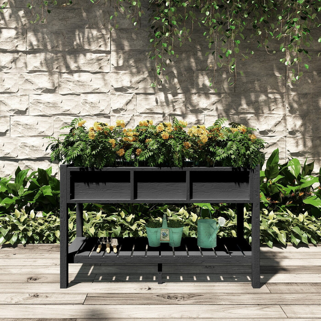 Black Rectangular Double-Deck Raised Garden Bed N7690