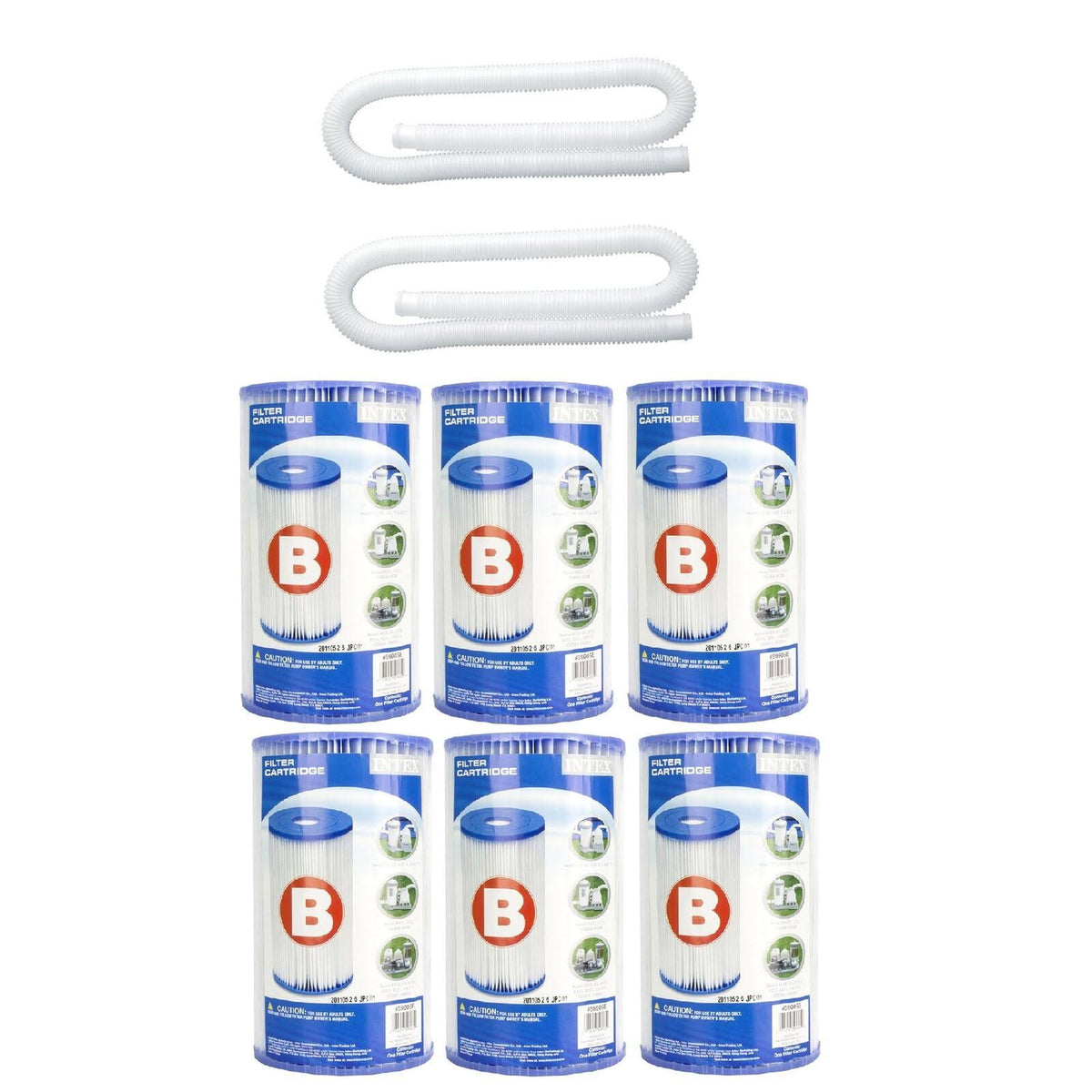 1.25" Diameter 59" Pool Pump Hose (2 Pack) Filter Cartridge (6 Pack) Y499