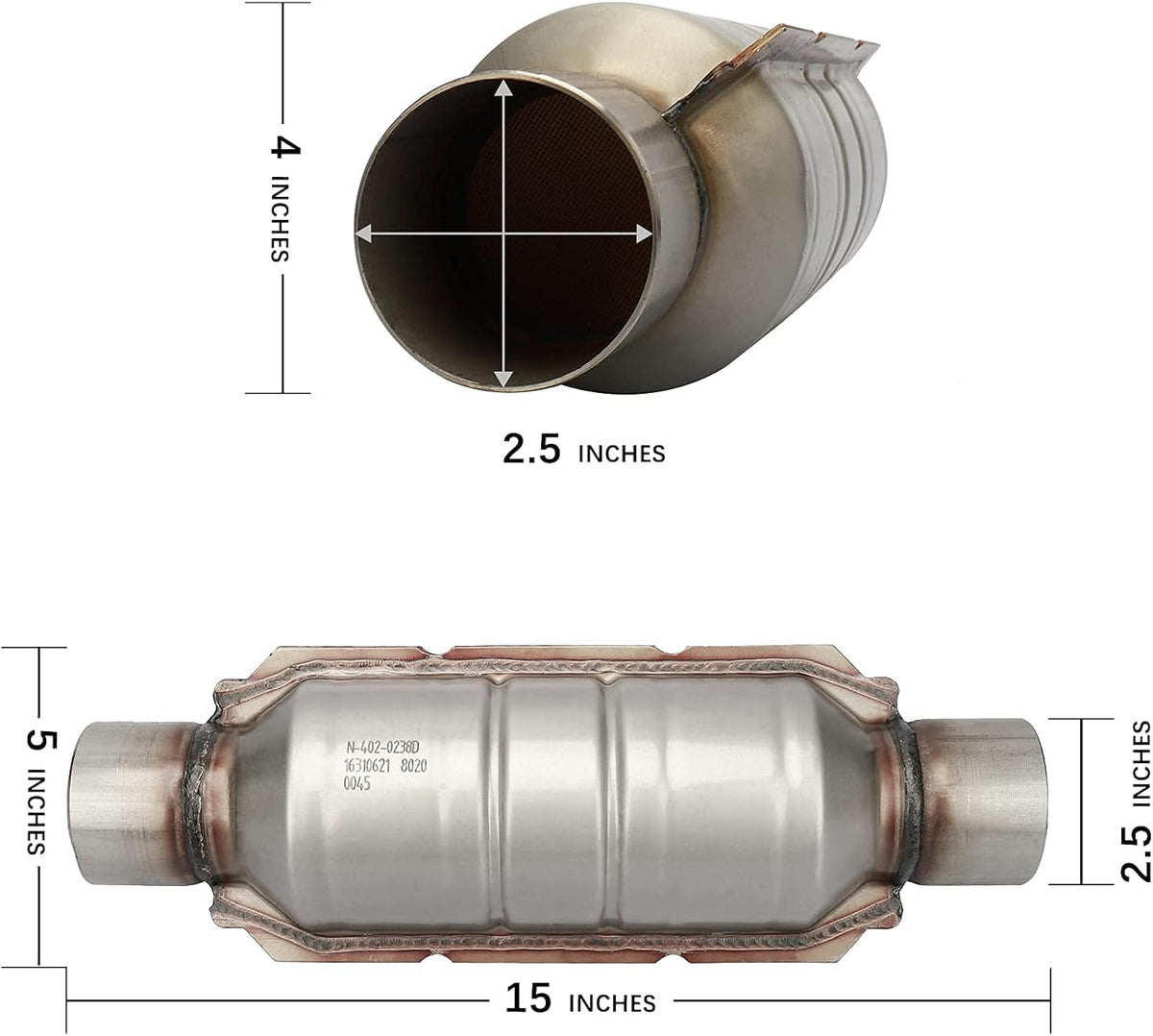 2.5" Inlet/Outlet Catalytic Converter with O2 Port & Heat Shield, Pack of 2 F2094