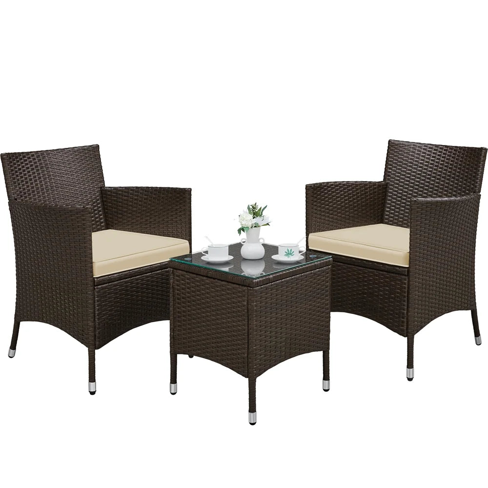 3-Piece Bistro Set with Rattan Chairs and Table J3273