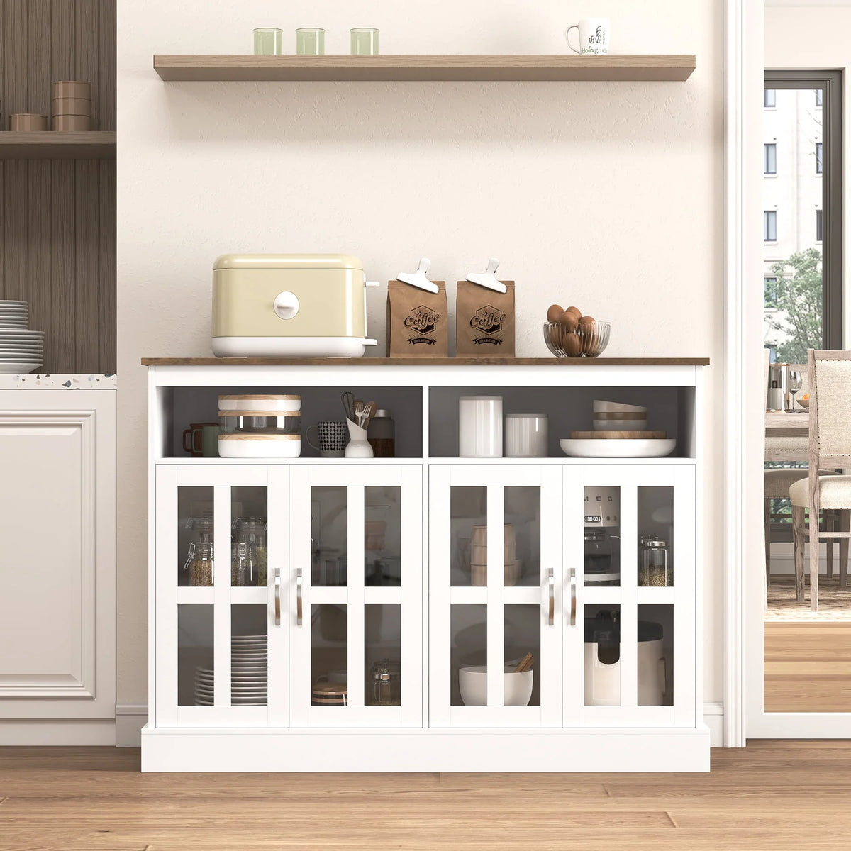 White Sideboard with Glass Doors Y911