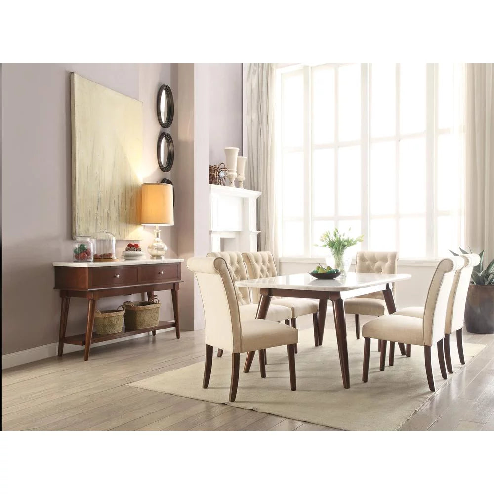 White Marble & Walnut Dining Table S76802