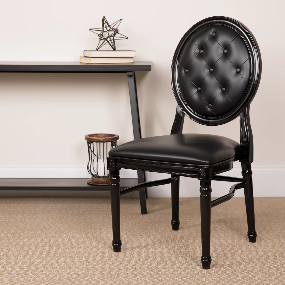 2 Pack Black Vinyl Tufted Back Chair T970