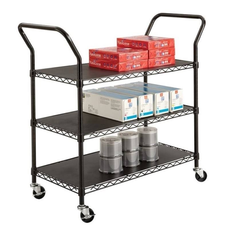 3 Shelf Wire Utility Transport Cart in Black Z527