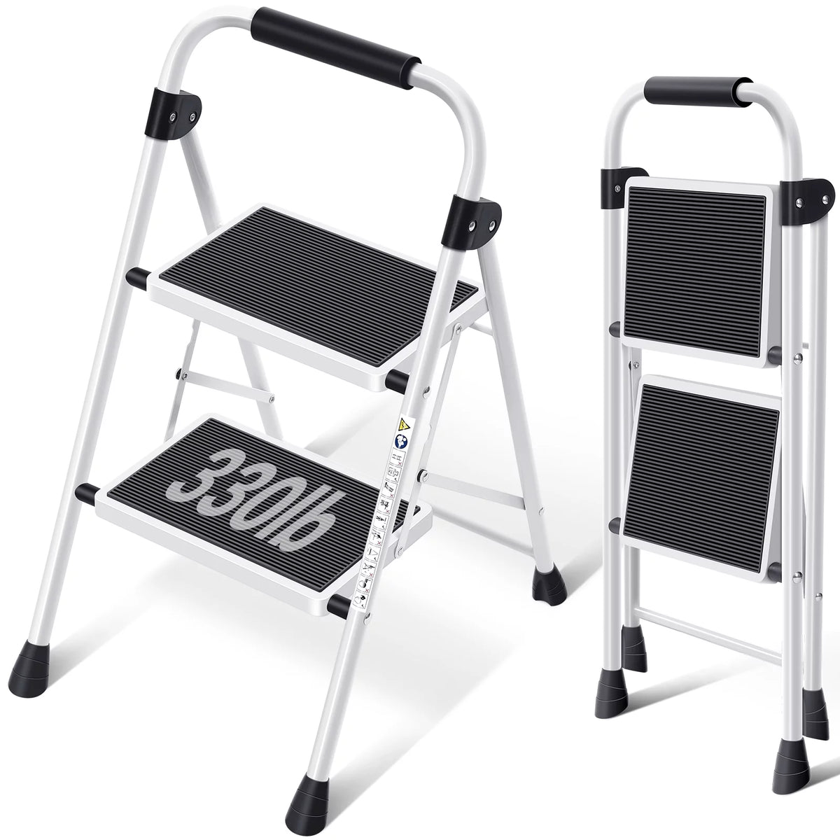 2 Step Stool Folding Step Ladder Non-slip White M429