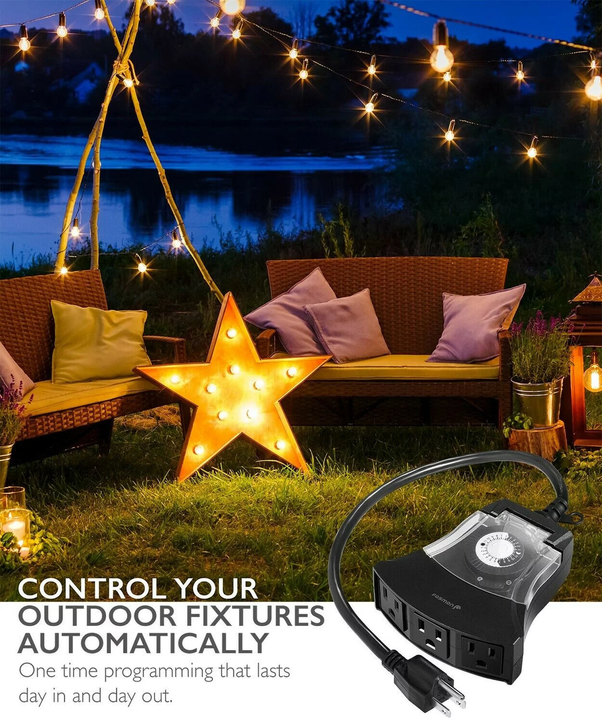 24 Hour Outdoor Mechanical 3 Outlet Timer Weatherproof Automatic Switch Light Q43633