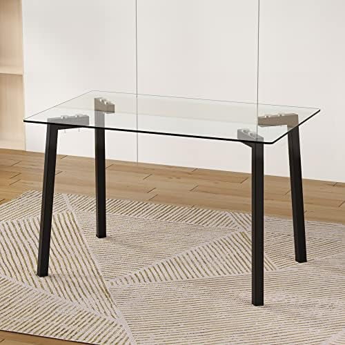 Clear Tempered Glass Dining Table with Metal Legs W16274