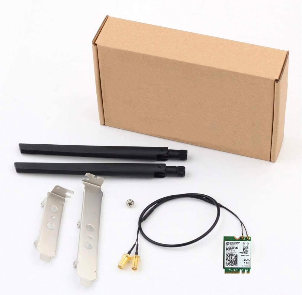 WiFi 6E Desktop Kit, AX210, 2230, 2x2 AX+BT 5.2, Tri-Band, 5dBi Antennas and Brackets Pack of 2 P4542