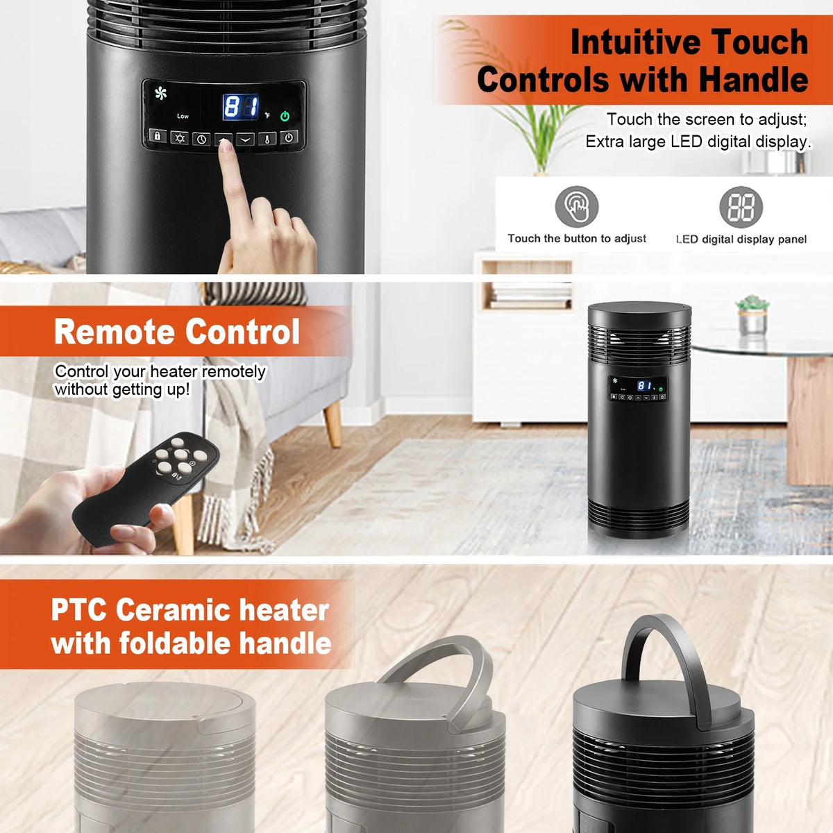 1500W PTC Ceramic Space Heater with Thermostat U751