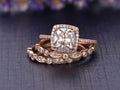 Cushion Moissanite Trio Wedding Set with 18k Gold Plating B512