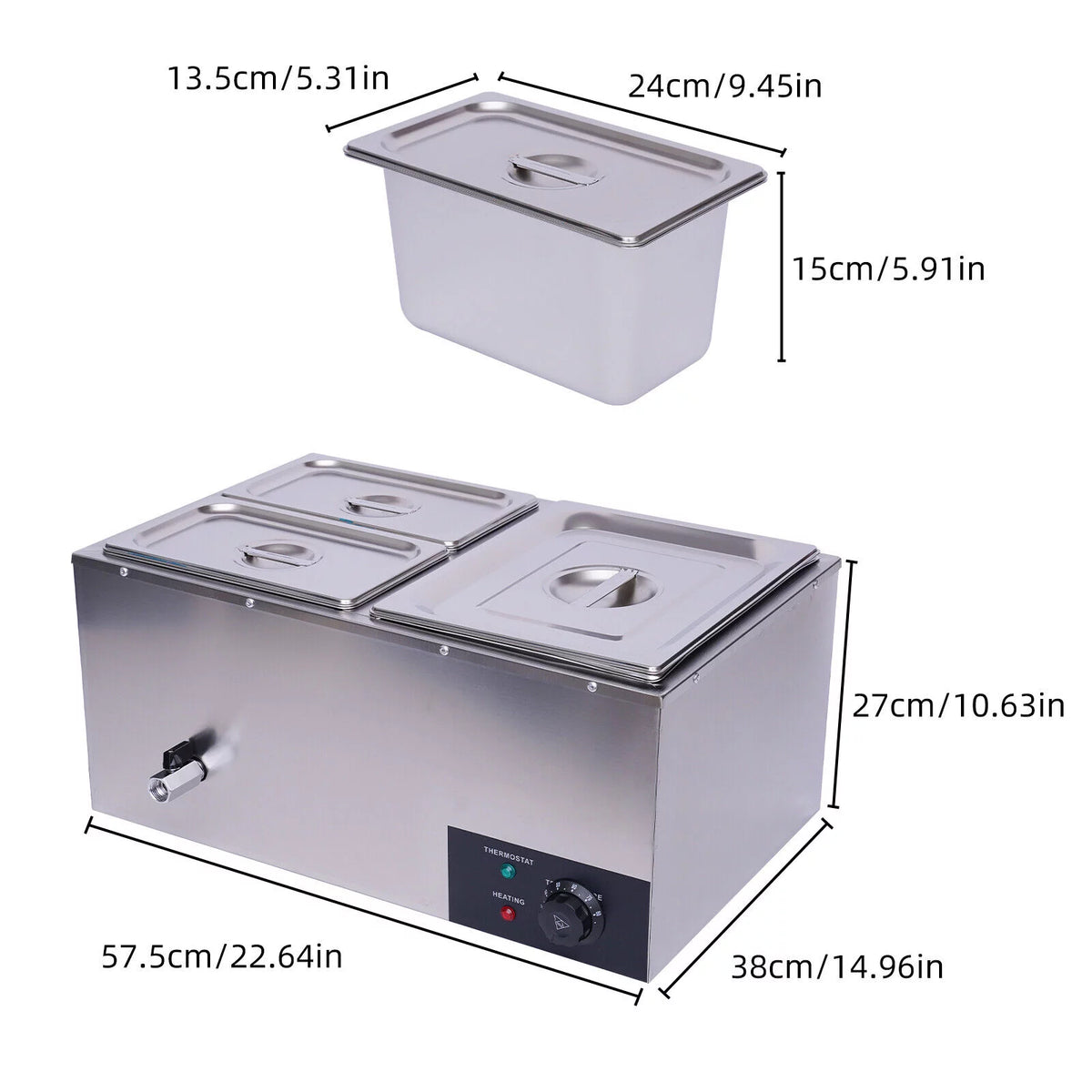 3-Pan Stainless Steel Electric Food Warmer with Lids 600W T307