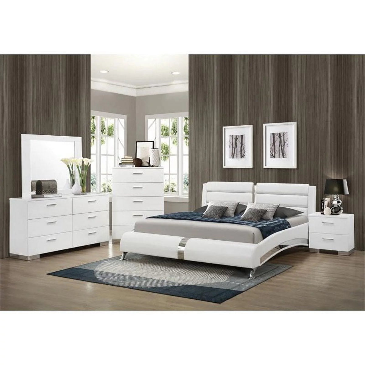 Queen Bedroom Set Glossy White F5823