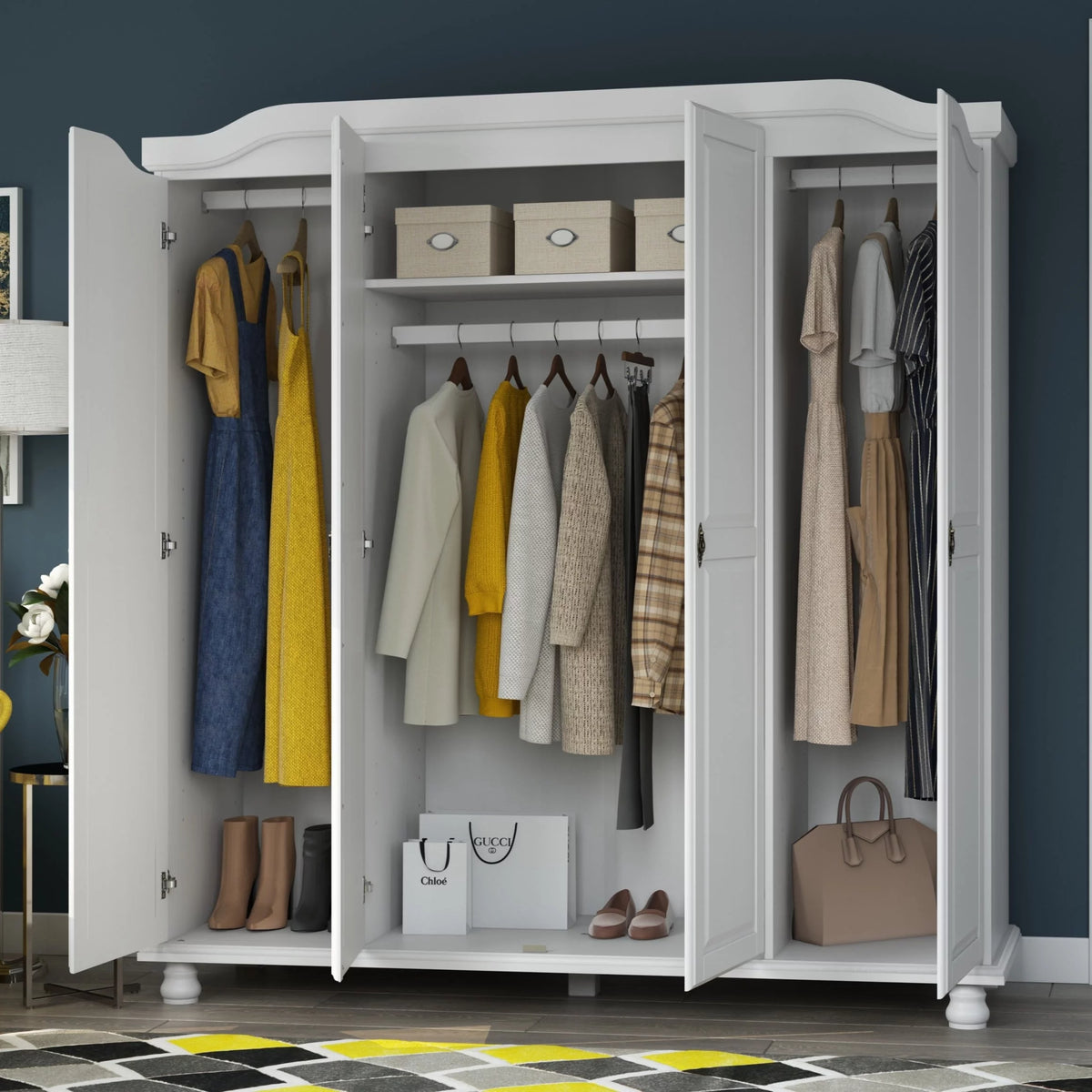 100% Solid Wood 4-Door Wardrobe Armoire O194