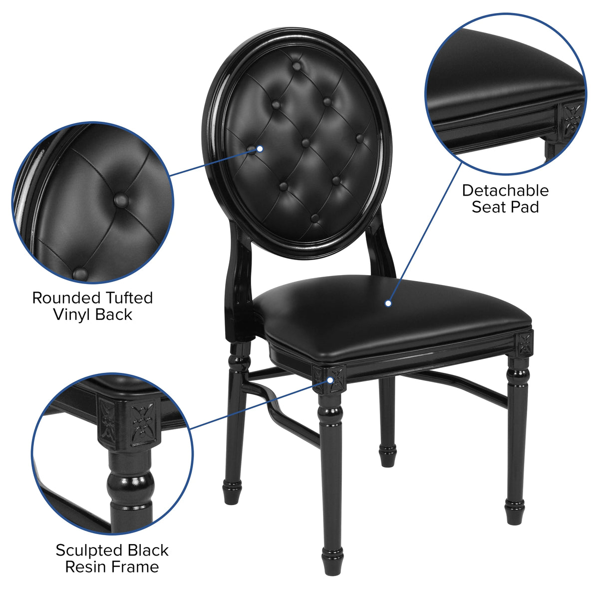 2 Pack Black Vinyl Tufted Back Chair T970