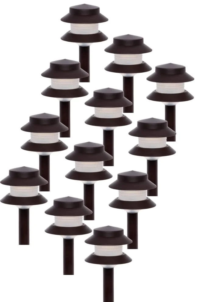 35 Lumen 2-Tier Low Voltage Path Light 12 Pack Dark Brown H100