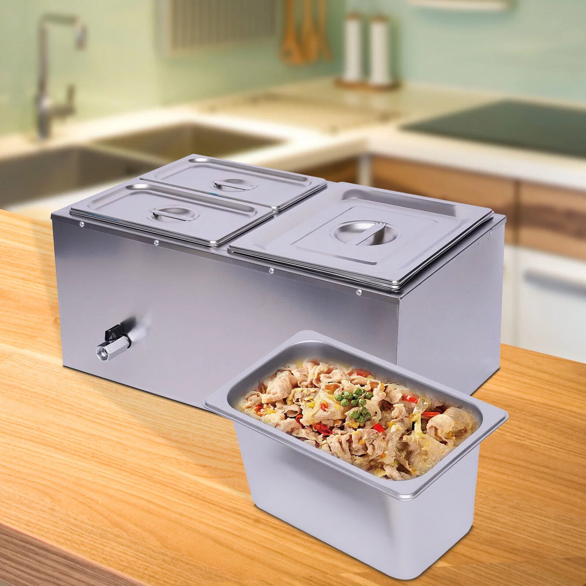 3-Pan Stainless Steel Electric Food Warmer with Lids 600W T307