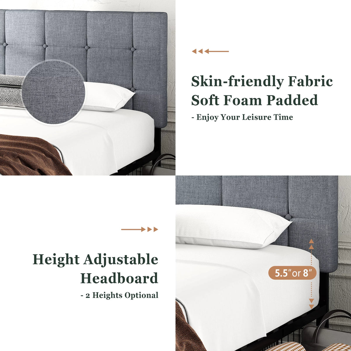 Queen Size Platform Bed Frame with Headboard and 4 Storage Drawers, Dark Grey D965033