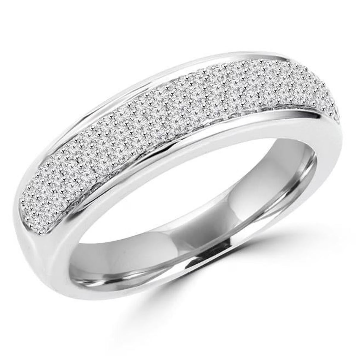 0.5 CTW Round Diamond Pave Semi-Eternity Wedding Band Ring in 14K White Gold L468
