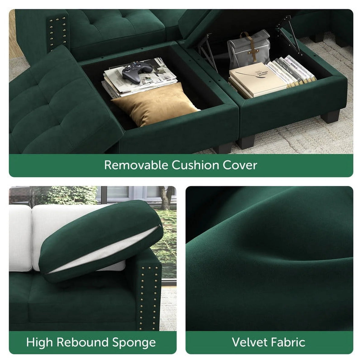 Oversized Convertible Sleeper Sectional Sofa with Storage G376