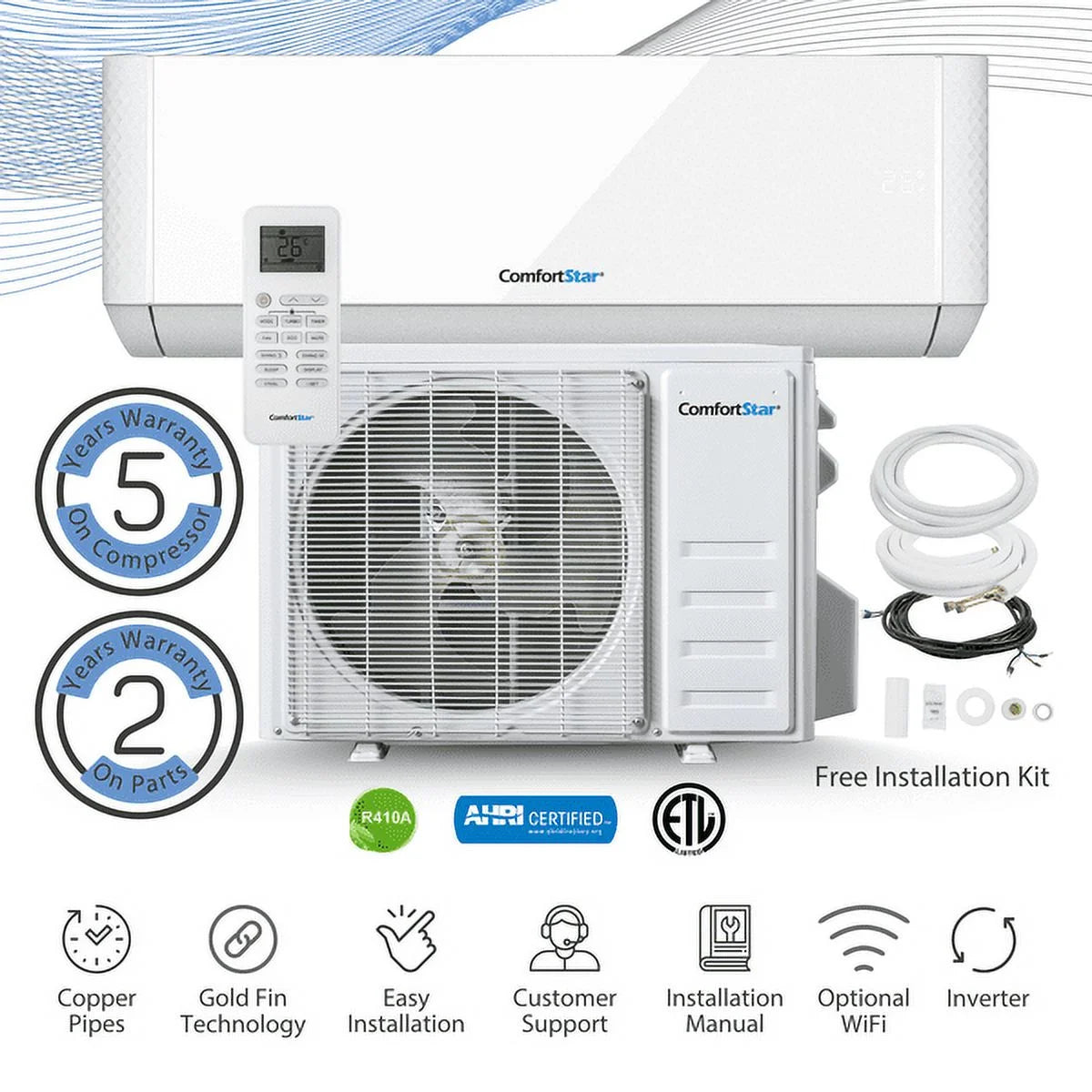 18,000 BTU 22 SEER2 Ductless Mini-Split Air Conditioner Heat Pump 220V F13539