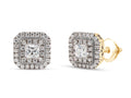 1 Carat Princess Cut Lab Created Moissanite Double Halo Stud Earrings In 14K Solid Yellow Gold F720