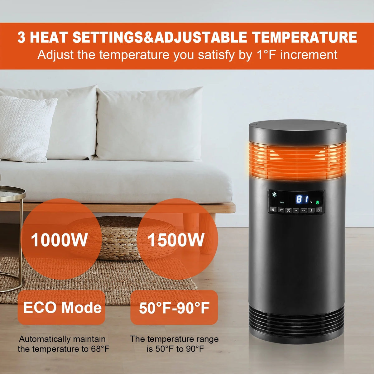 1500W PTC Ceramic Space Heater with Thermostat U751
