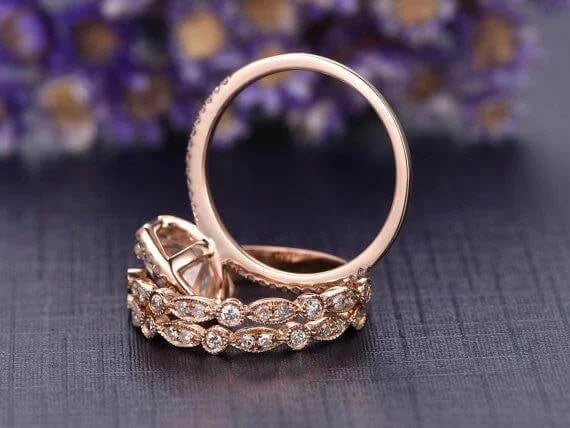 Cushion Moissanite Trio Wedding Set with 18k Gold Plating B512